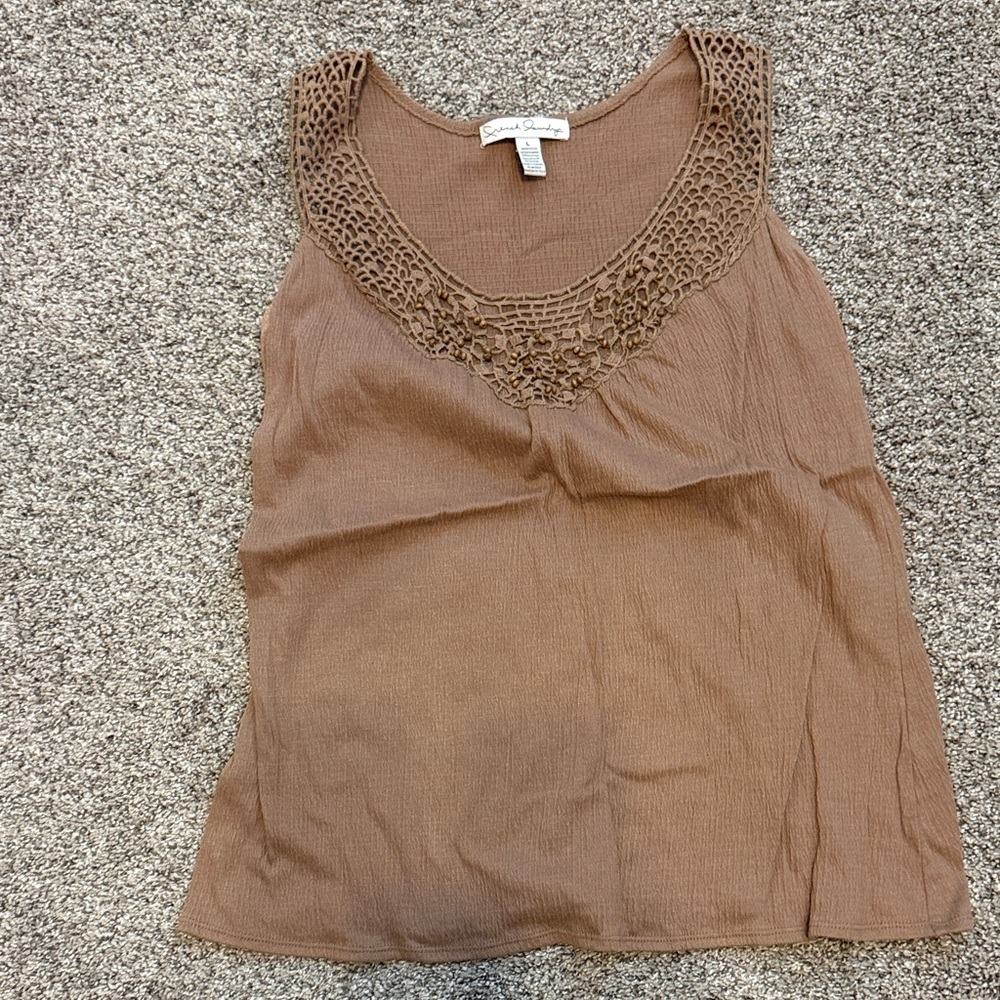French Laundry Brown Crochet Tank Top
